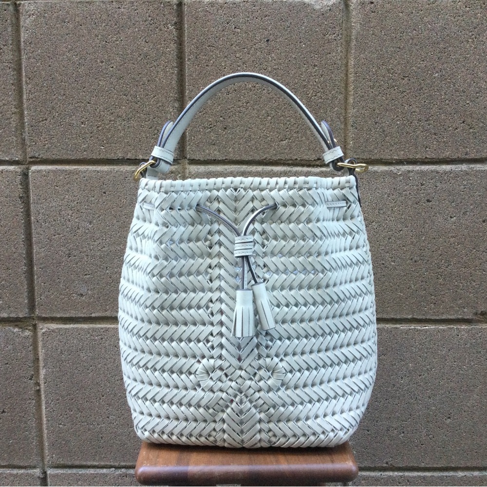 Anya Hindmarch Neeson Woven Leather Drawstring Bucket Tote Bag